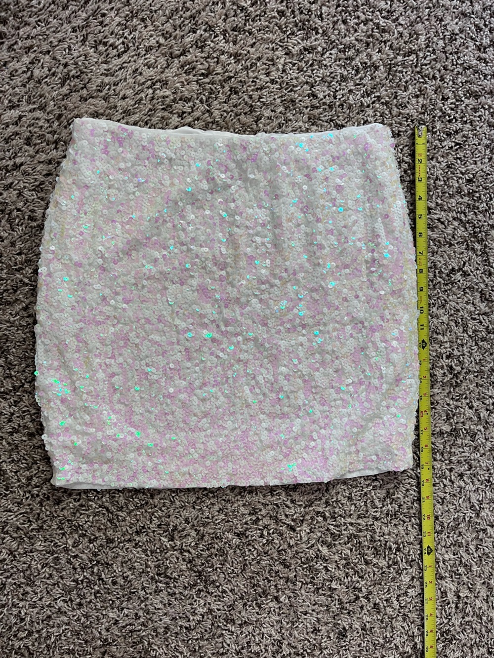 MANER Iridescent White Pink Sequin Mini Skirt XXL Party Festival Bodycon Skirt